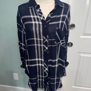 Rails x Free People | blue and white plaid button down shirt size large